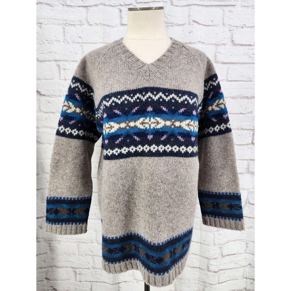 Vintage Sweater Fair Isle Womens Wool Apres Ski Cabin Nordic Heavy Thick Medium